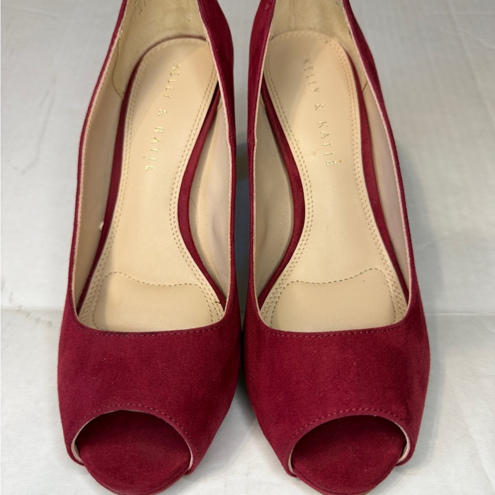 Kelly & Katie red suede peep-toe pumps